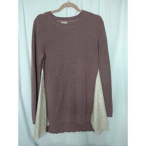 LOGO Lori Goldstein Knit Top Lace Accent Sz M Dusty Pink/Mauve Sweater Lagenlook
